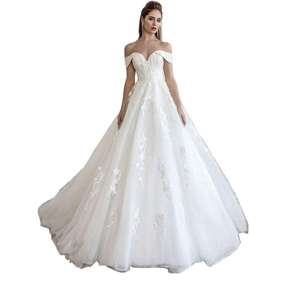 Babygirls Dresses & Skirts - Lace Train Wedding Dress for Bride Aline Applique